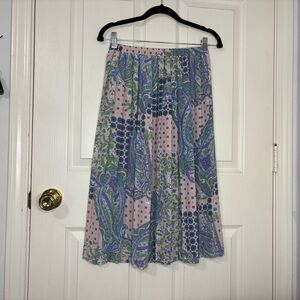 Leslie Fay A-Line Skirt in Pink and Blue Paisley Floral